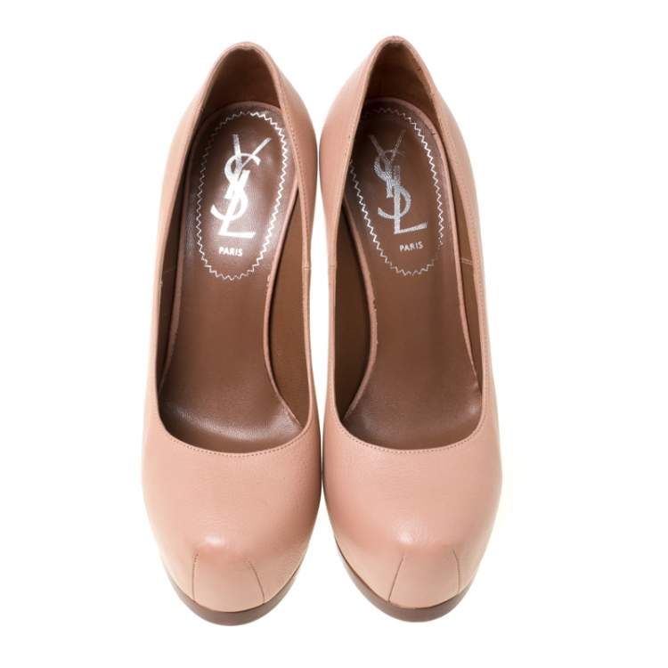 Pre Owned Saint Laurent Paris Beige Leather Tribtoo Platform Pumps 35