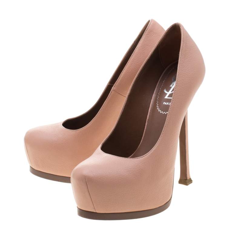 Pre Owned Saint Laurent Paris Beige Leather Tribtoo Platform Pumps 35