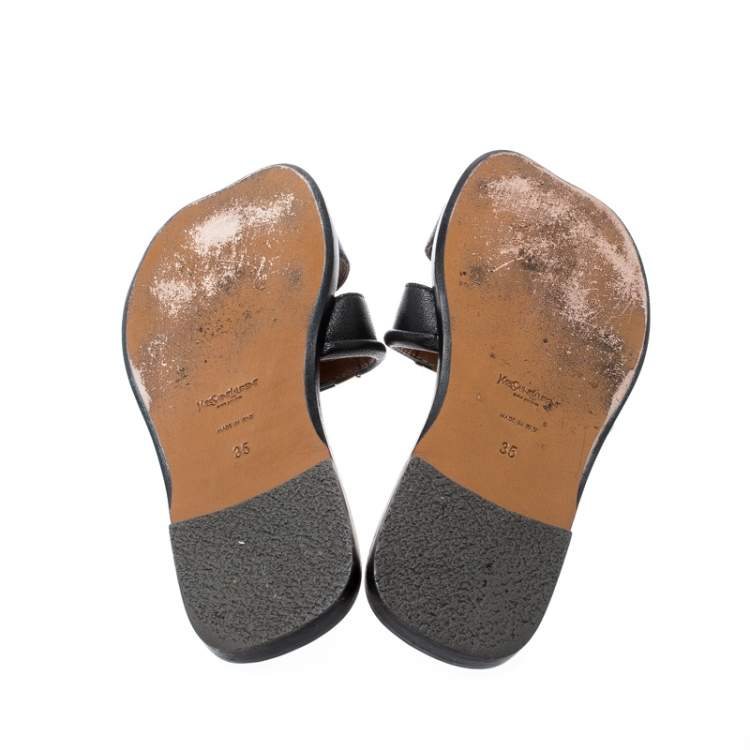 Pre Owned Saint Laurent Paris Black Leather Ycon Flats Size 35