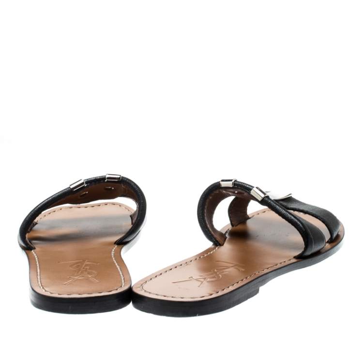 Pre Owned Saint Laurent Paris Black Leather Ycon Flats Size 35