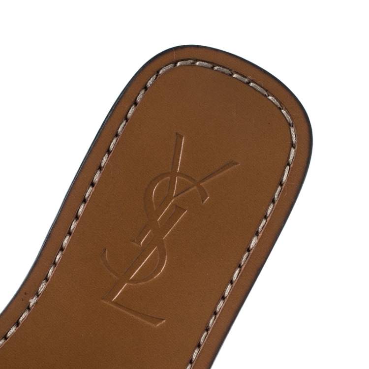 Pre Owned Saint Laurent Paris Black Leather Ycon Flats Size 35