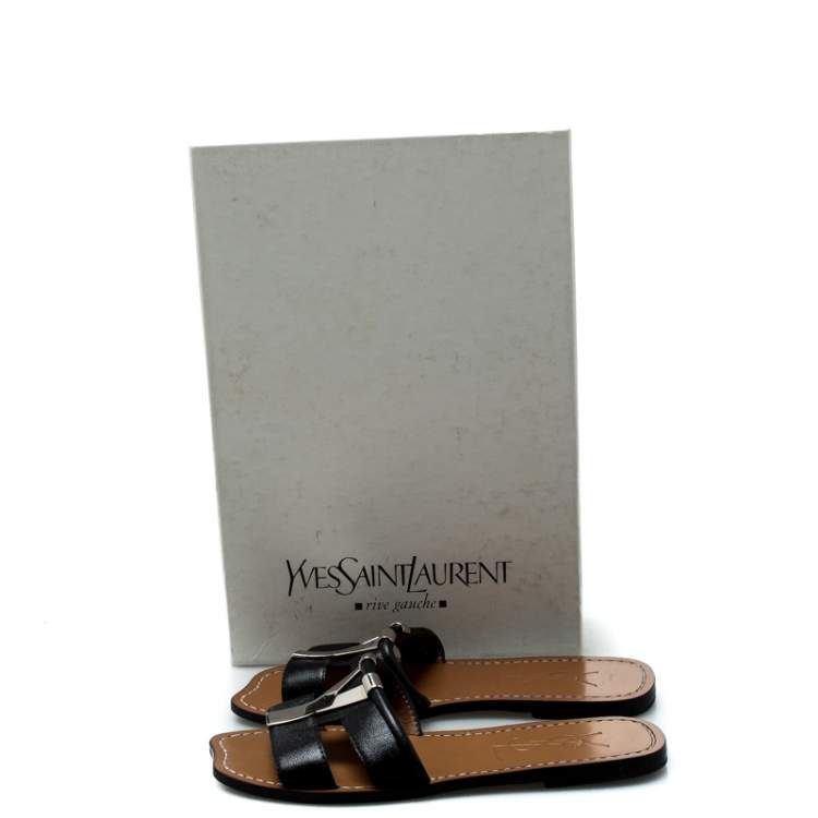 Pre Owned Saint Laurent Paris Black Leather Ycon Flats Size 35
