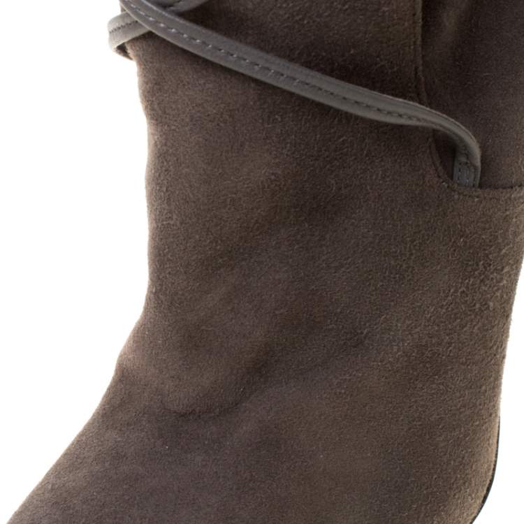 Pre Owned Saint Laurent Paris Grey Suede Pointed Toe Wrap Ankle Boots Size 39