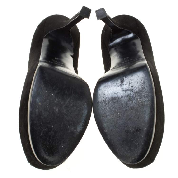 Pre Owned Saint Laurent Paris Black Suede Tribtoo Platform Pumps Size 40