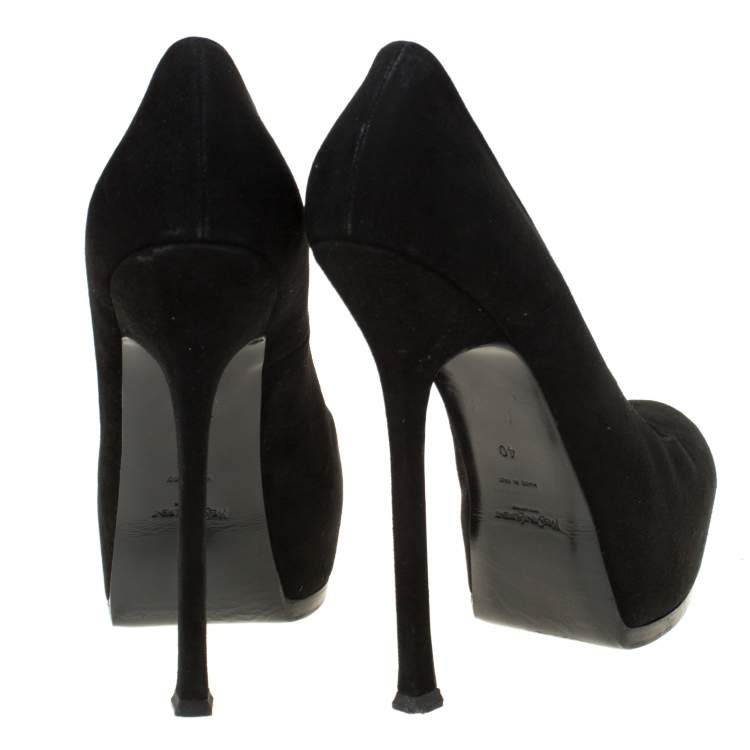 Pre Owned Saint Laurent Paris Black Suede Tribtoo Platform Pumps Size 40