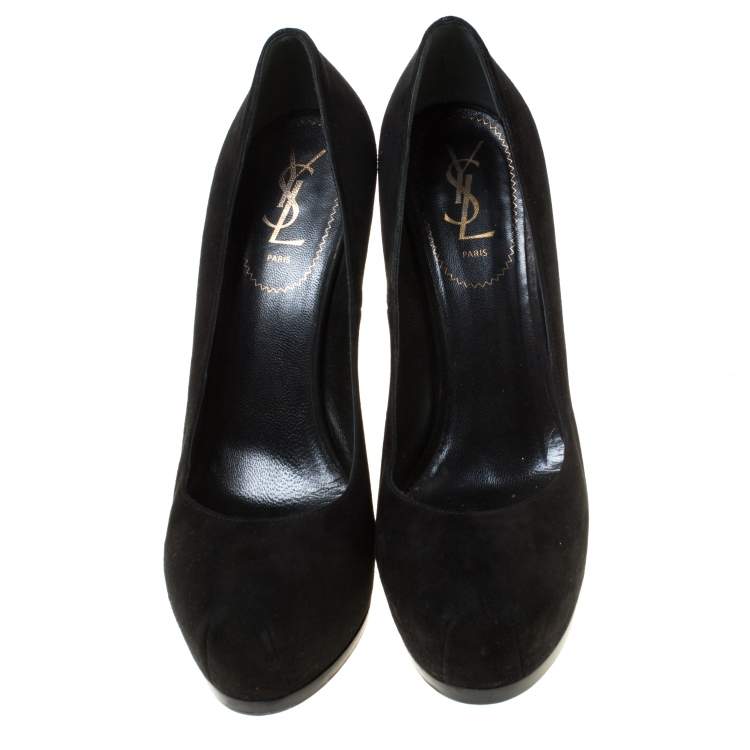 Pre Owned Saint Laurent Paris Black Suede Tribtoo Platform Pumps Size 40