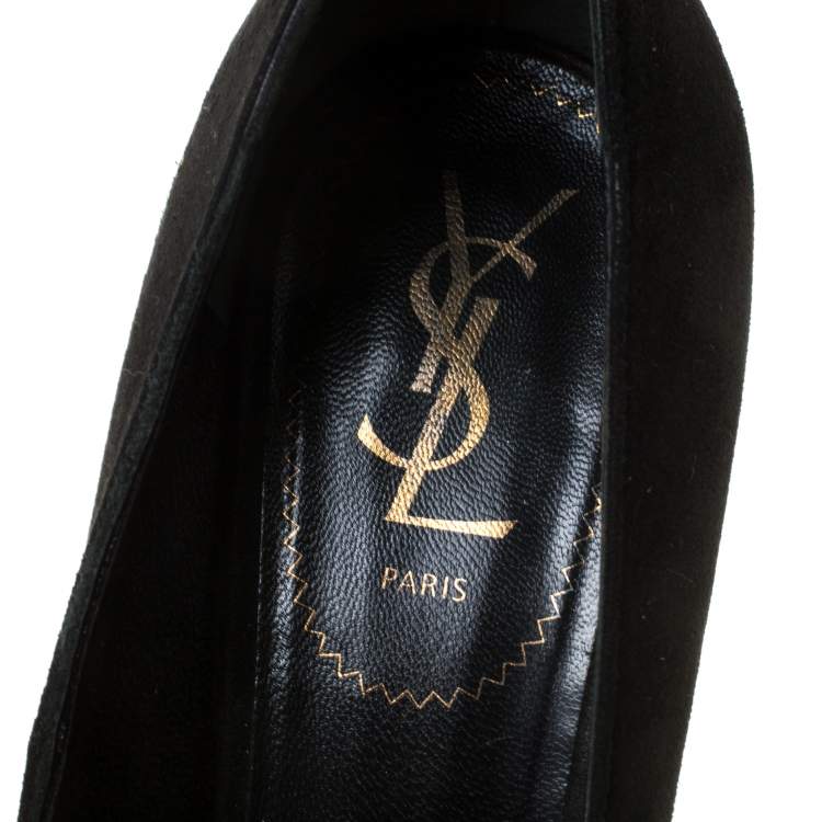 Pre Owned Saint Laurent Paris Black Suede Tribtoo Platform Pumps Size 40