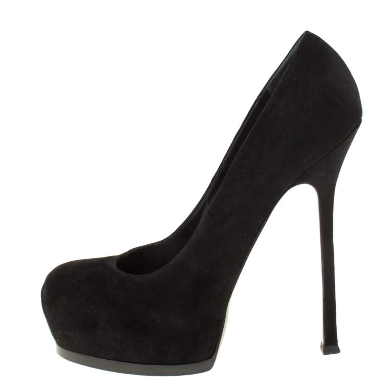 Pre Owned Saint Laurent Paris Black Suede Tribtoo Platform Pumps Size 40
