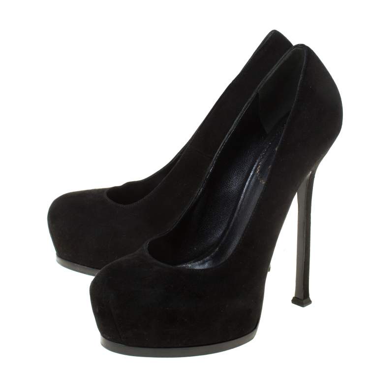 Pre Owned Saint Laurent Paris Black Suede Tribtoo Platform Pumps Size 40