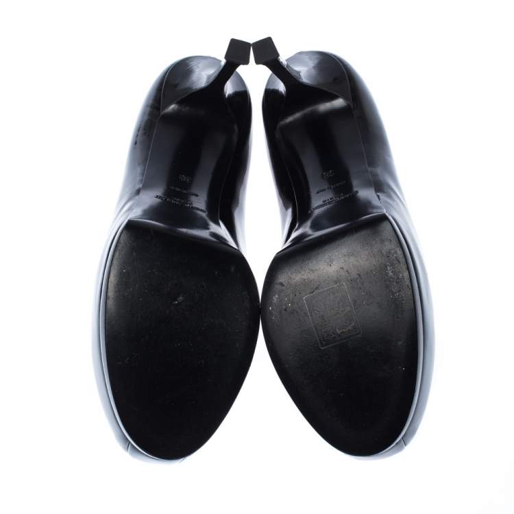 Pre Owned Saint Laurent Paris Black Patent Leather Tribtoo Platform Pumps Size 38