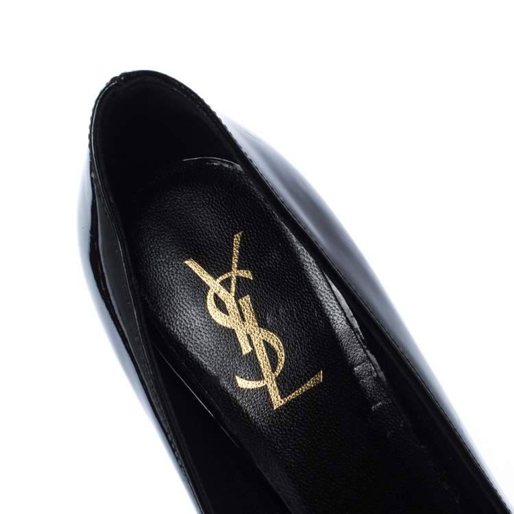 Pre Owned Saint Laurent Paris Black Patent Leather Tribtoo Platform Pumps Size 38