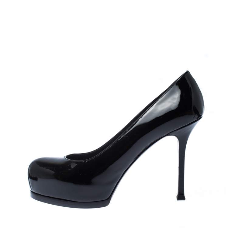 Pre Owned Saint Laurent Paris Black Patent Leather Tribtoo Platform Pumps Size 38