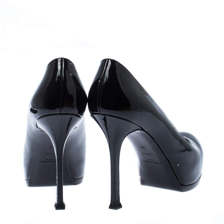 Pre Owned Saint Laurent Paris Black Patent Leather Tribtoo Platform Pumps Size 38