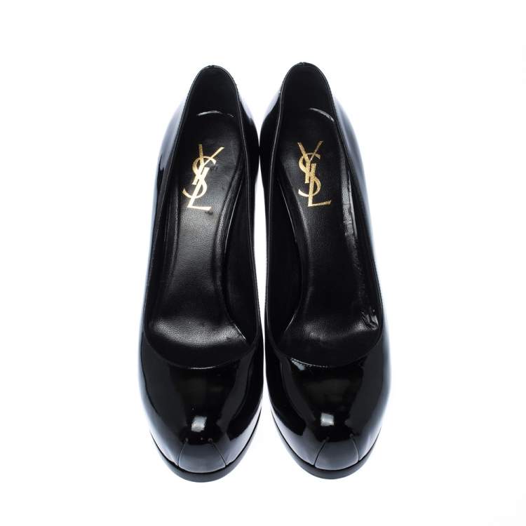 Pre Owned Saint Laurent Paris Black Patent Leather Tribtoo Platform Pumps Size 38