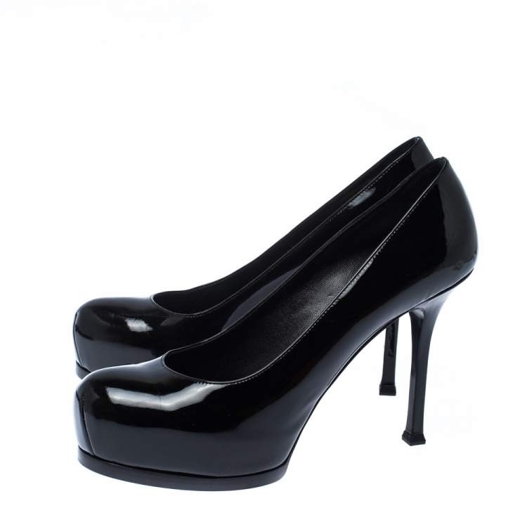 Pre Owned Saint Laurent Paris Black Patent Leather Tribtoo Platform Pumps Size 38