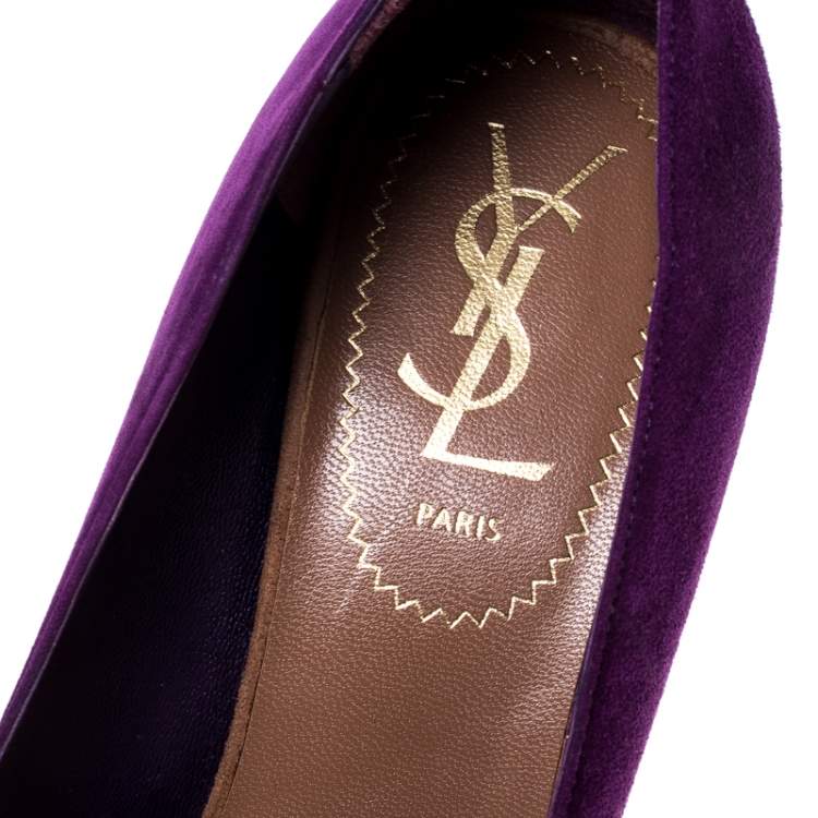Pre Owned Saint Laurent Paris Two Tone Suede Leather Tribtoo Platform Pumps Size 35.5