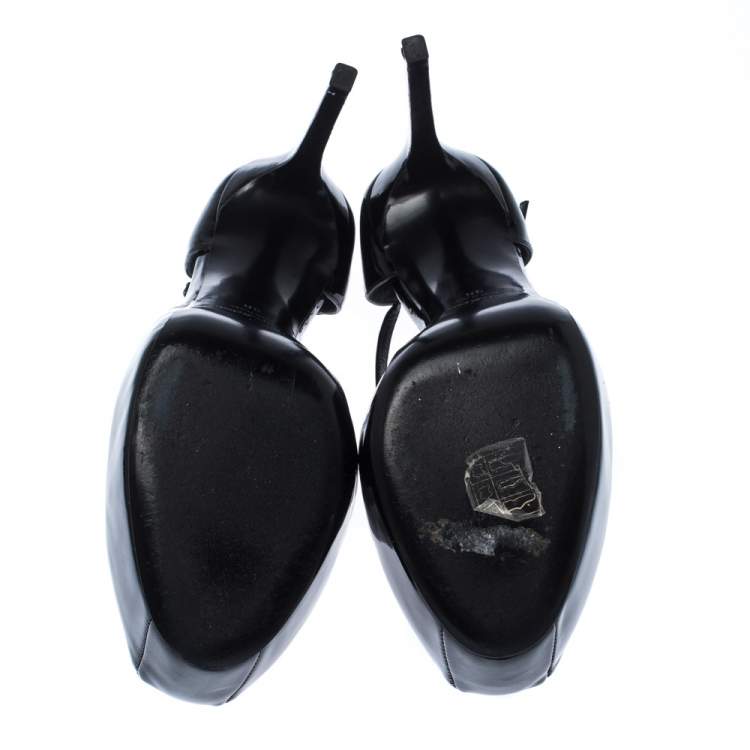 Pre Owned Saint Lauren Black Patent Leather Platform Ankle Pumps Size 38