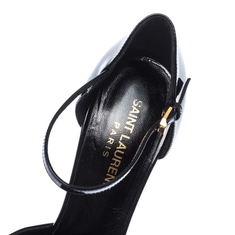 Pre Owned Saint Lauren Black Patent Leather Platform Ankle Pumps Size 38