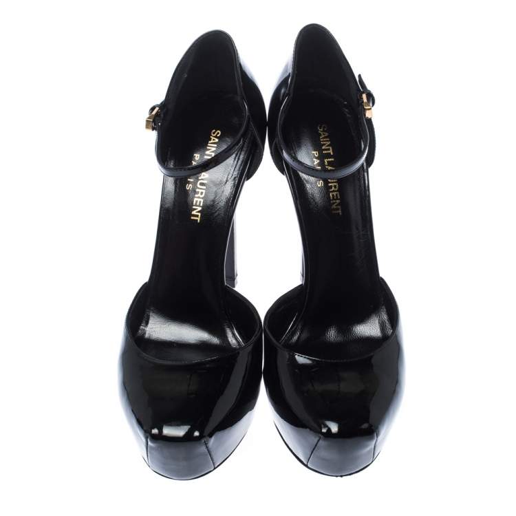 Pre Owned Saint Lauren Black Patent Leather Platform Ankle Pumps Size 38