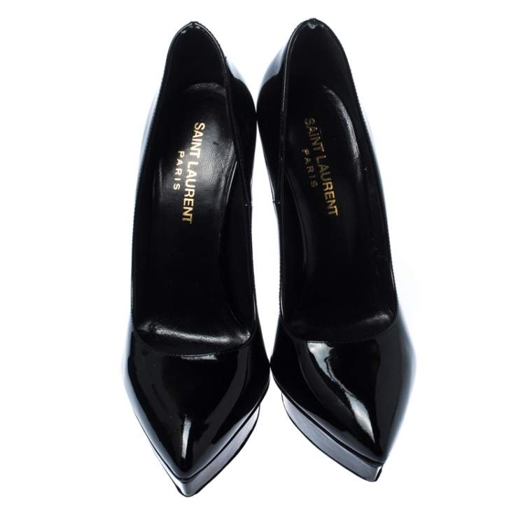 Pre Owned Saint Laurent Black Patent Leather Janis Pointed Toe Platform Pumps Size 36