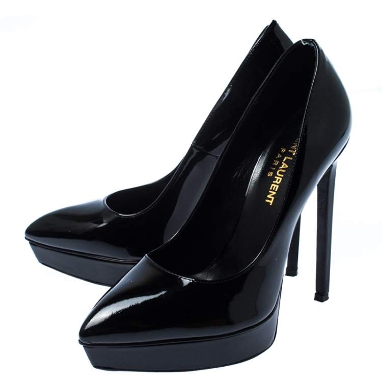 Pre Owned Saint Laurent Black Patent Leather Janis Pointed Toe Platform Pumps Size 36