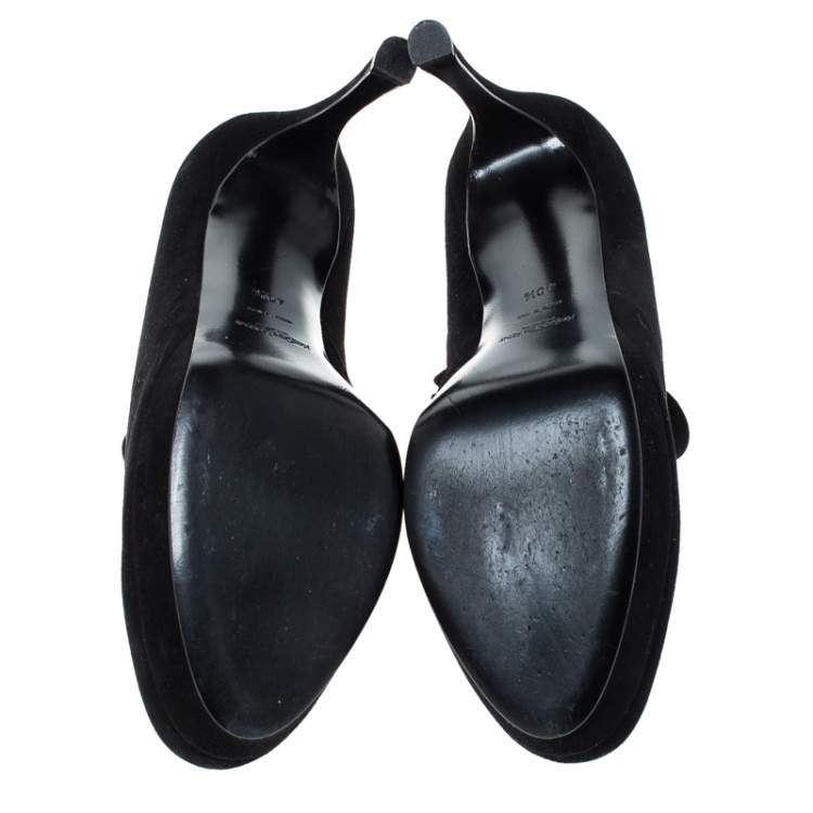 Pre Owned Saint Laurent Paris Black Suede Zip Platform Booties Size 40.5