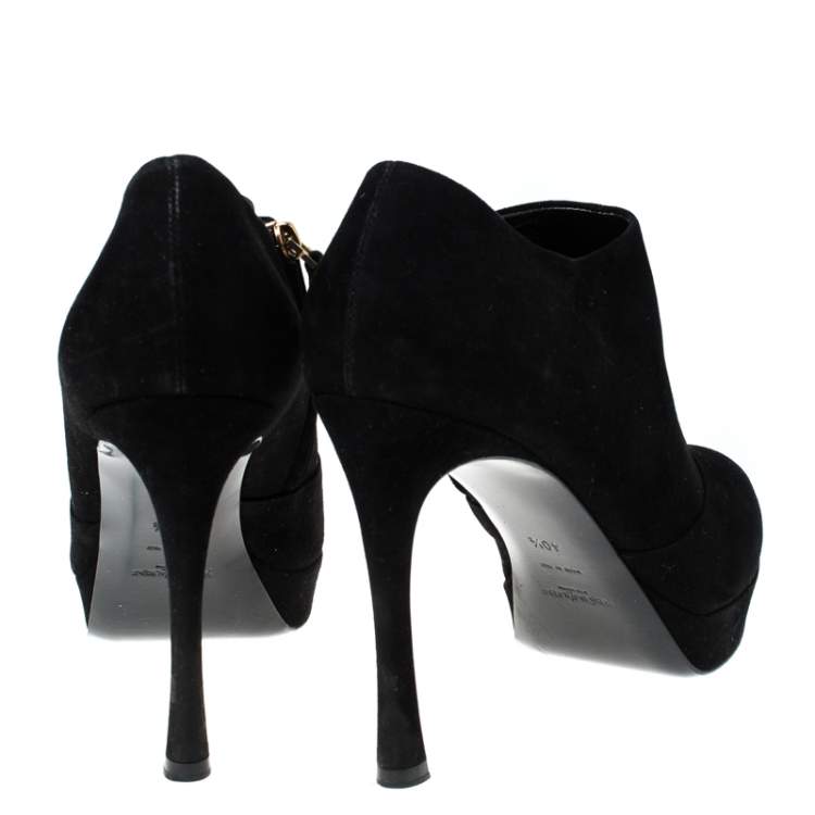 Pre Owned Saint Laurent Paris Black Suede Zip Platform Booties Size 40.5