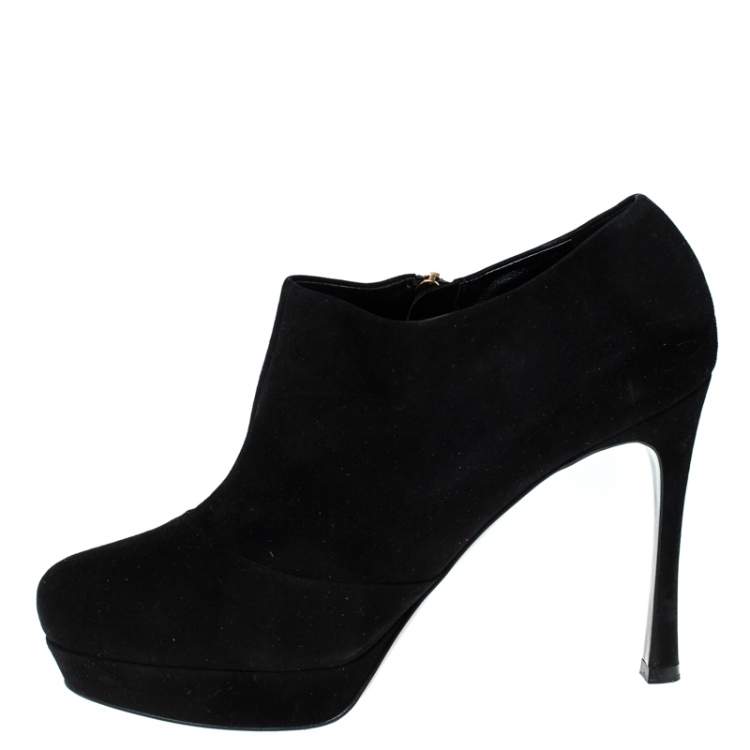 Pre Owned Saint Laurent Paris Black Suede Zip Platform Booties Size 40.5