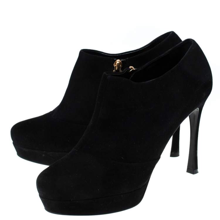 Pre Owned Saint Laurent Paris Black Suede Zip Platform Booties Size 40.5