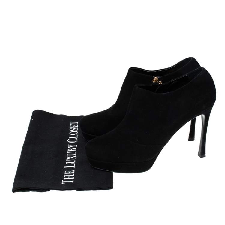 Pre Owned Saint Laurent Paris Black Suede Zip Platform Booties Size 40.5