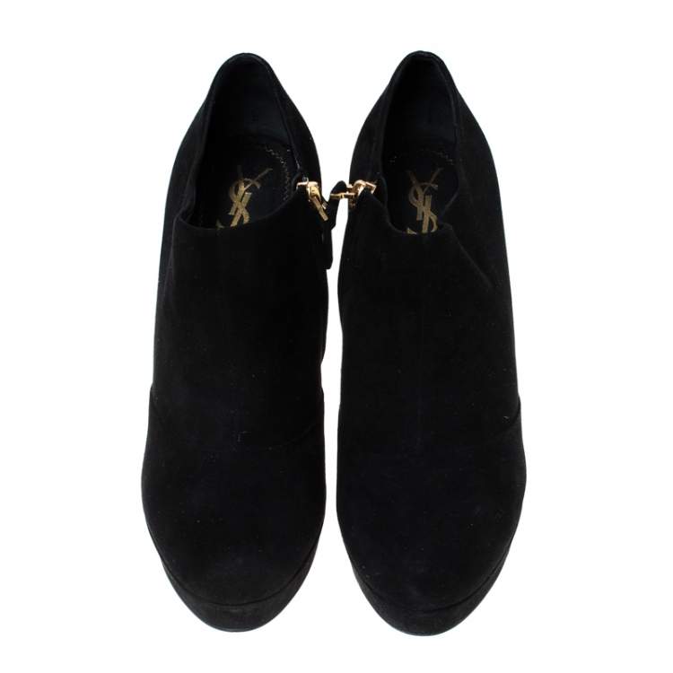 Pre Owned Saint Laurent Paris Black Suede Zip Platform Booties Size 40.5