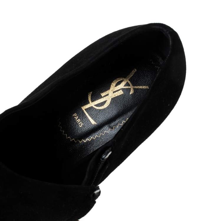 Pre Owned Saint Laurent Paris Black Suede Zip Platform Booties Size 40.5