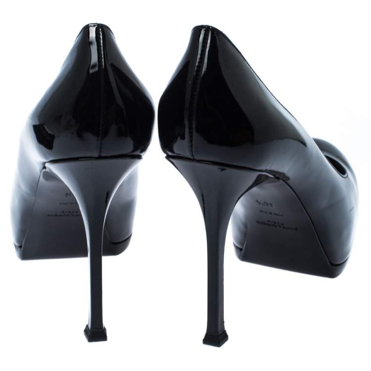 مملوكة مسبقًا Saint Laurent Black Patent Leather Tribtoo Round Toe Pumps Size 40.5