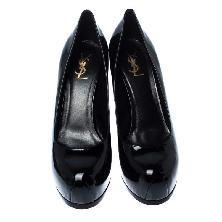مملوكة مسبقًا Saint Laurent Black Patent Leather Tribtoo Round Toe Pumps Size 40.5