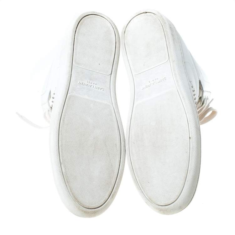 Pre Owned Yves Saint Laurent White Leather Lace Up Sneakers Size 38