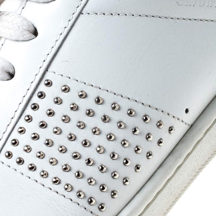 Pre Owned Yves Saint Laurent White Leather Lace Up Sneakers Size 38
