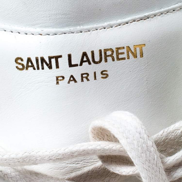 Pre Owned Yves Saint Laurent White Leather Lace Up Sneakers Size 38