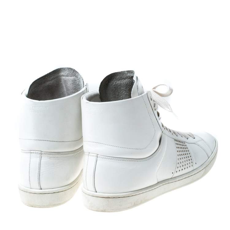 Pre Owned Yves Saint Laurent White Leather Lace Up Sneakers Size 38