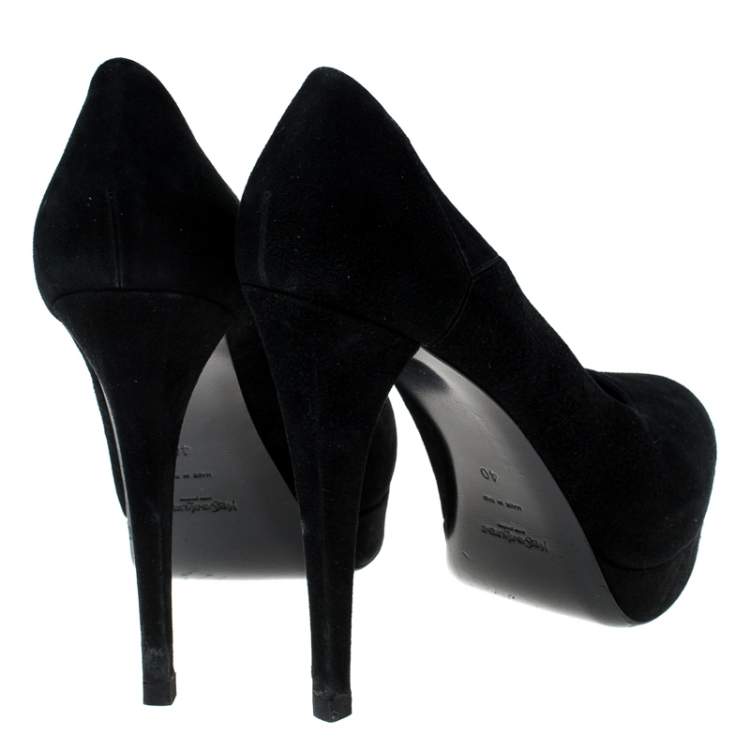 Pre Owned Saint Laurent Paris Black Suede Platform Pumps 40