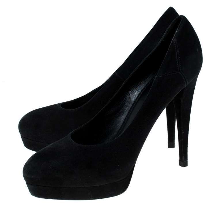 Pre Owned Saint Laurent Paris Black Suede Platform Pumps 40