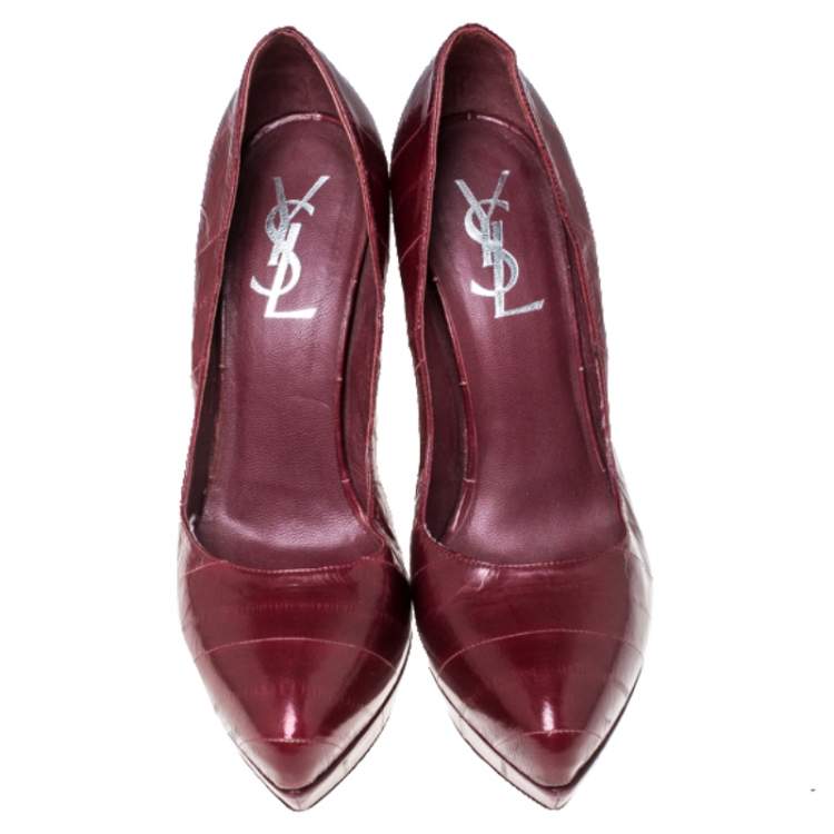 Pre Owned Saint Laurent Paris Red Leather Divine Platform Pumps Size 38.5