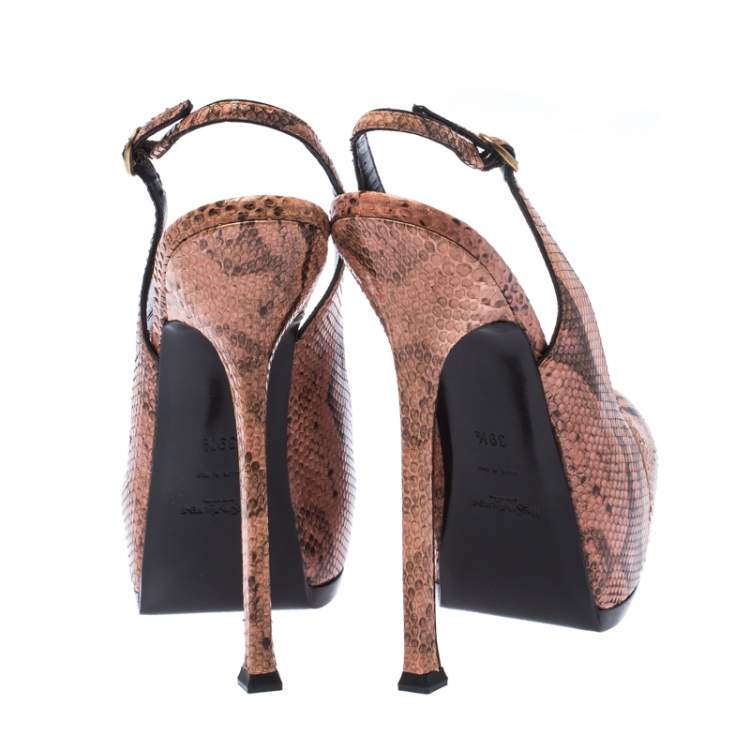 Pre Owned Saint Laurent Paris Peach Python Tribtoo Slingback Platform Pumps Size 39.5