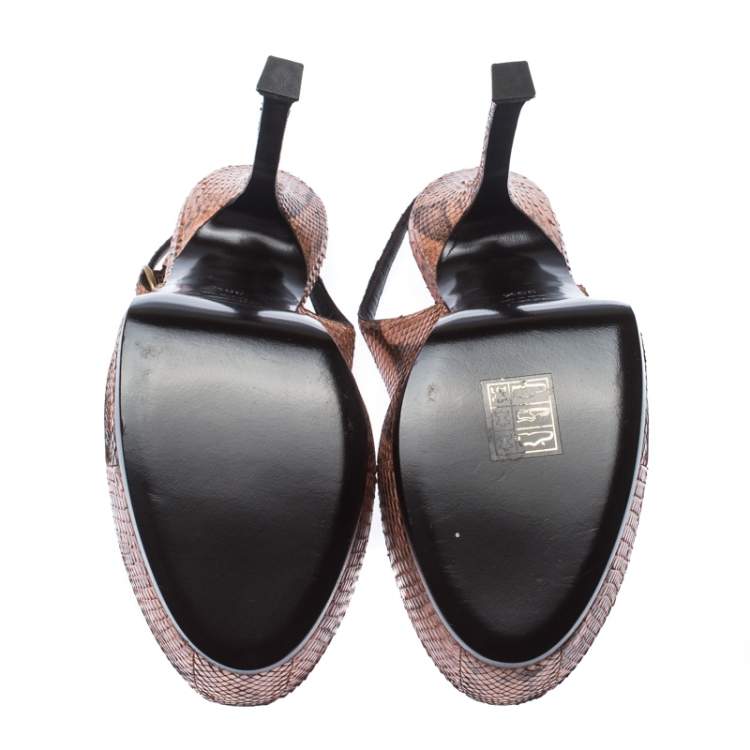 Pre Owned Saint Laurent Paris Peach Python Tribtoo Slingback Platform Pumps Size 39.5