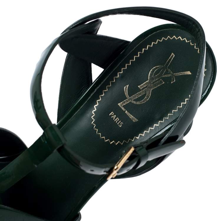 Pre Owned Yves Saint Laurent Green Patent Leather Tribute Sandals Size 39