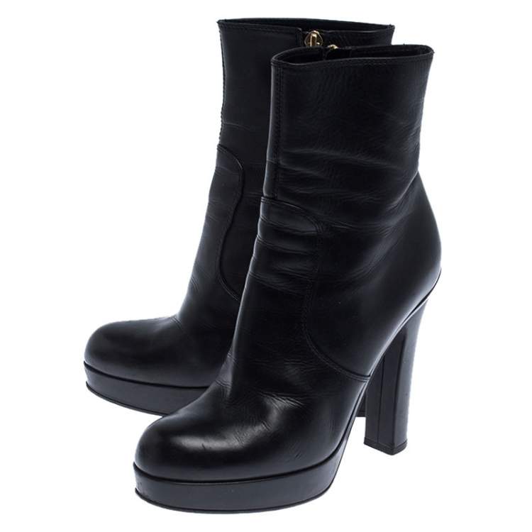 Pre Owned Saint Laurent Paris Black Zipped Platform Ankle Boots Size 38
