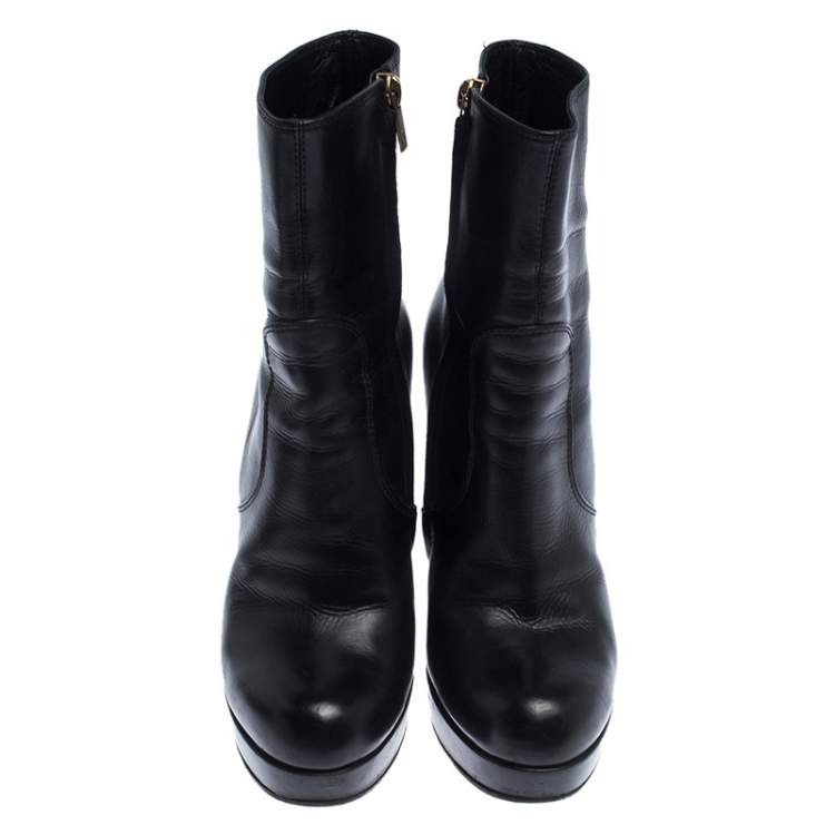 Pre Owned Saint Laurent Paris Black Zipped Platform Ankle Boots Size 38