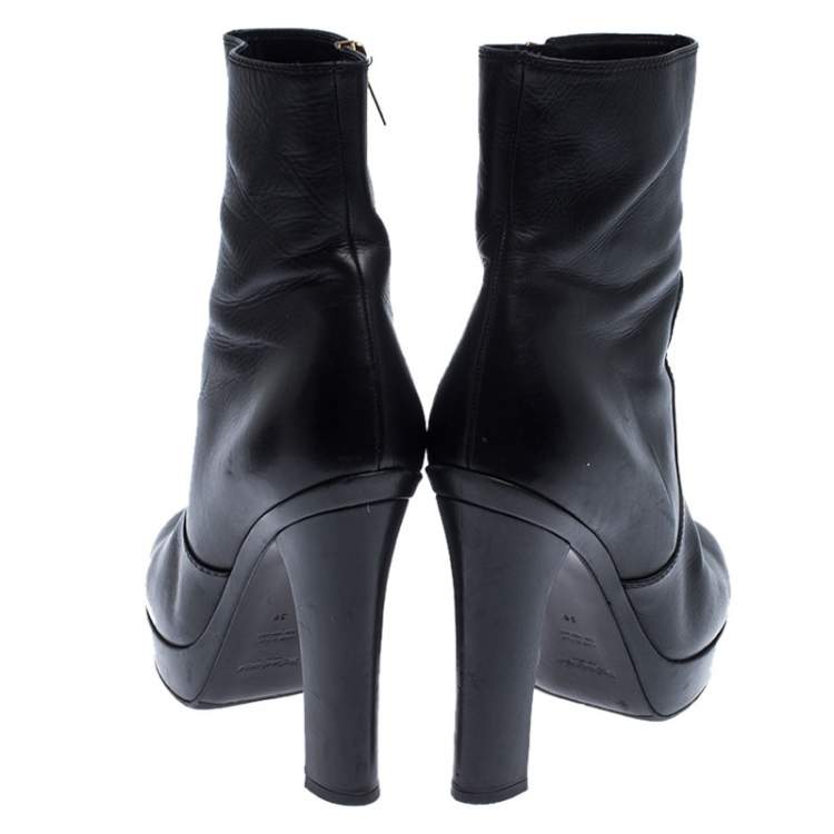 Pre Owned Saint Laurent Paris Black Zipped Platform Ankle Boots Size 38