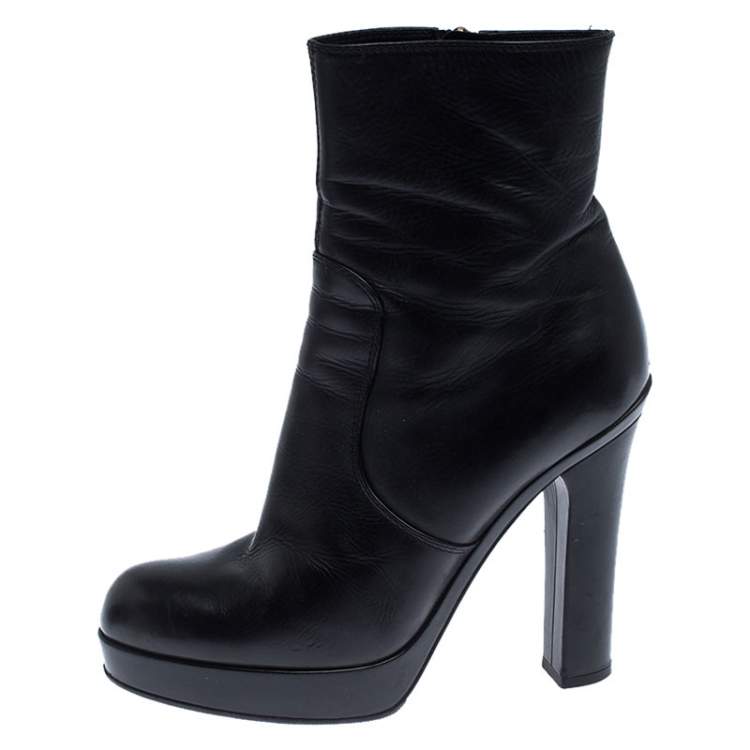 Pre Owned Saint Laurent Paris Black Zipped Platform Ankle Boots Size 38