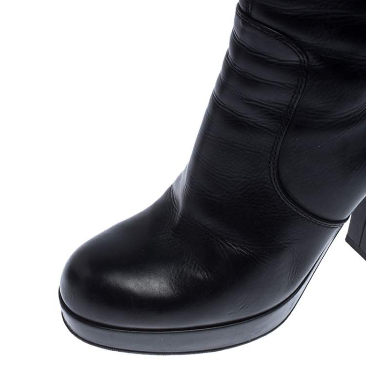 Pre Owned Saint Laurent Paris Black Zipped Platform Ankle Boots Size 38