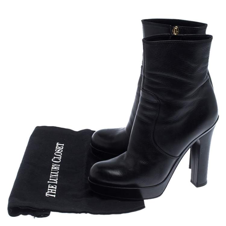 Pre Owned Saint Laurent Paris Black Zipped Platform Ankle Boots Size 38